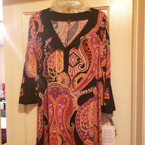 Tiana B V-Neck Paisley Pull-over Dress Size L